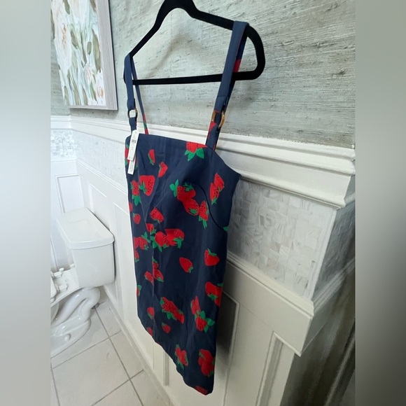 NWT new medium Anthropologie Maeve square neck shift dress strawberry navy blue - Picture 7 of 17